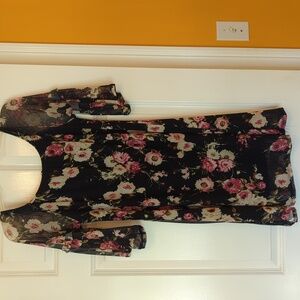 Lined flower print knee length dress